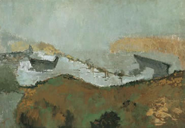 Otto Niemeyer-Holstein Zwei Boote in Eis und Nebel, um 1950, Gemälde